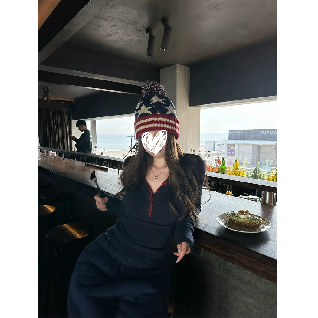 秋冬小众时尚气质显瘦V领收腰内搭长袖上衣#Y3156