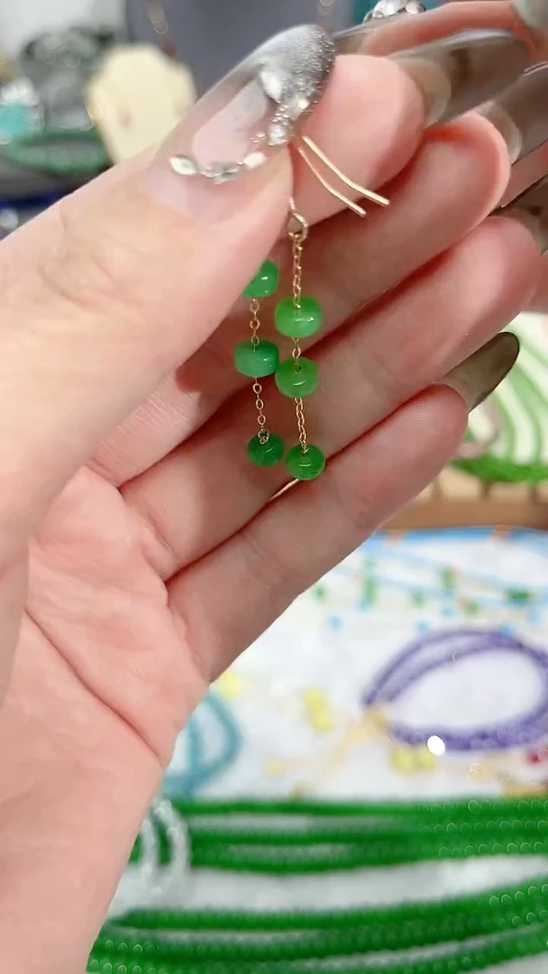 【闪购商品】翡翠耳饰14K金镶嵌三颗49