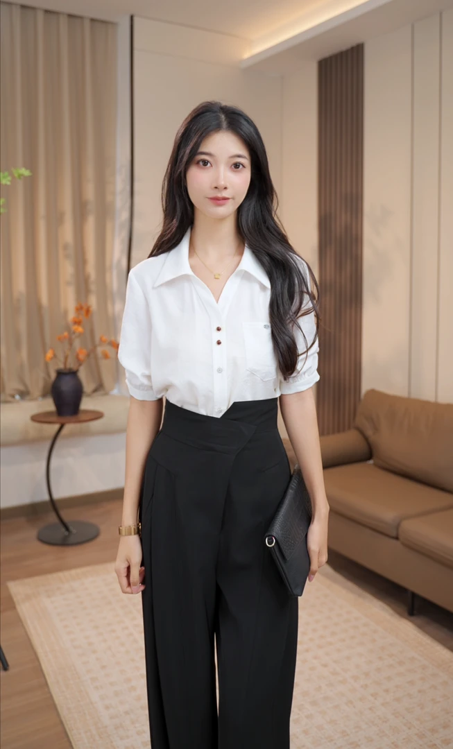 【粤粤】白色短袖衬衫女2025夏季新款轻奢高级感洋气宽松V领上衣