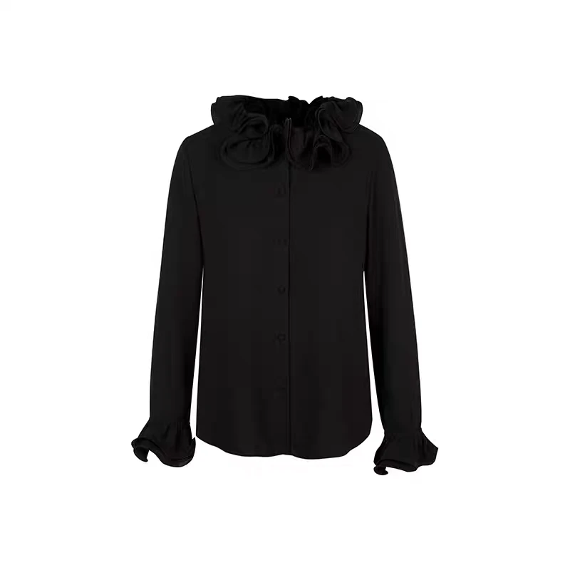 双层荷叶领衬衫女款高级感轻职场通勤气质时尚上衣2025年冬季新款