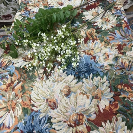 ZN107-106棉麻【90*150】彩菊水溶花边棉麻交织布桌布茶几布