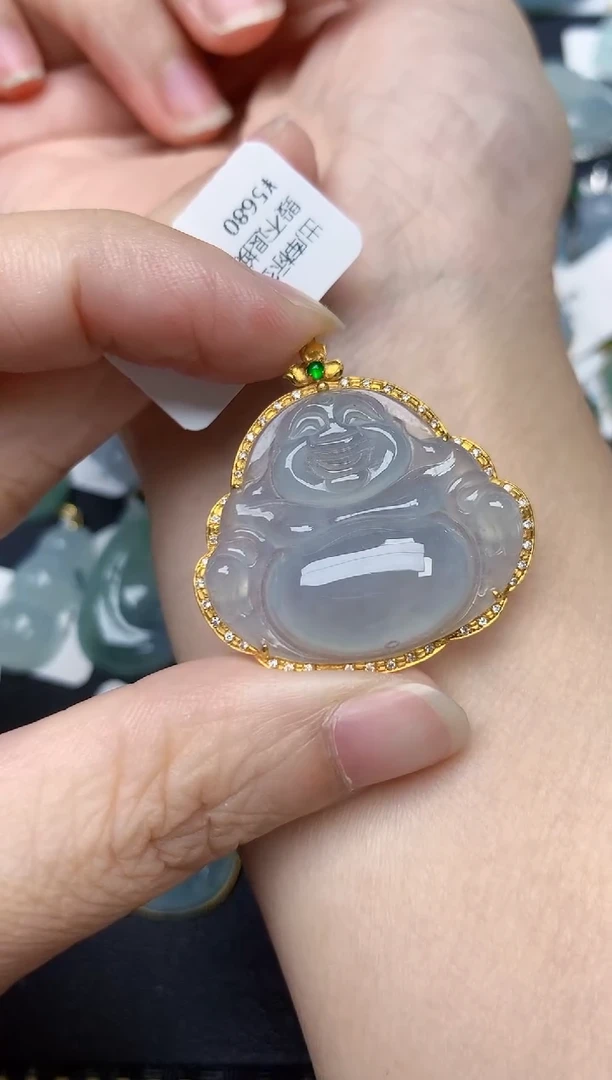 颈饰18K金镶嵌翡翠天然缅甸A货翡翠