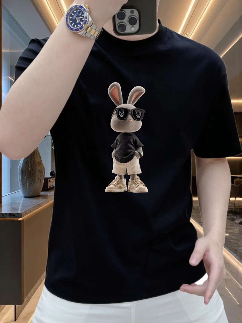 2025夏季新款短袖印花休闲时尚潮牌男士百搭高端纯棉弹力宽松