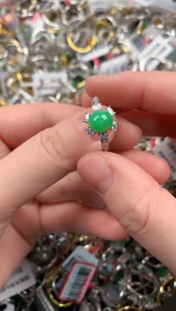 银S925镶嵌戒指翡翠10   1