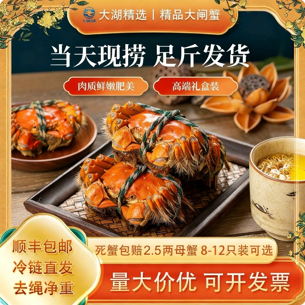 洪泽湖【活蟹】大闸蟹全母2.5两12只高端礼盒装送礼佳品宴会高规格