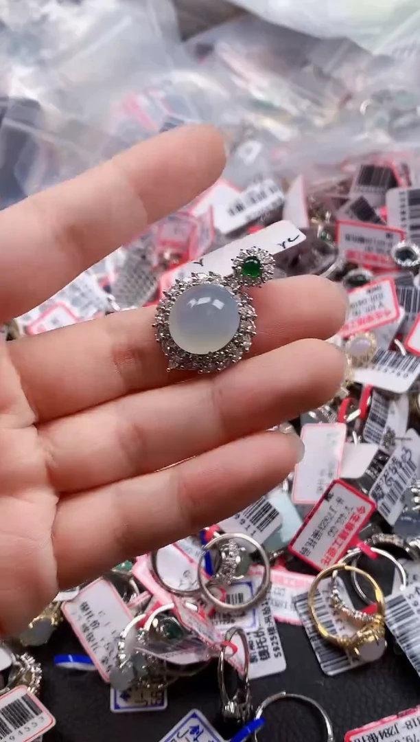 银S925镶嵌戒指翡翠天然A货缅甸翡翠