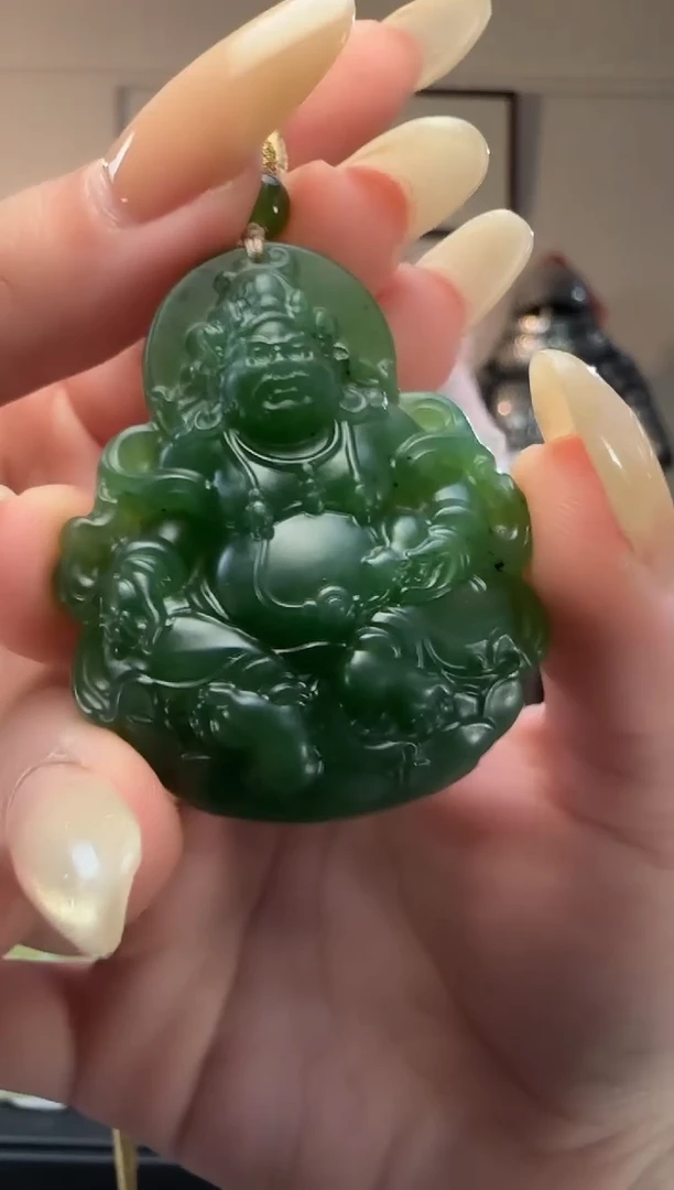 颈饰未镶嵌和田玉碧玉财神吊坠