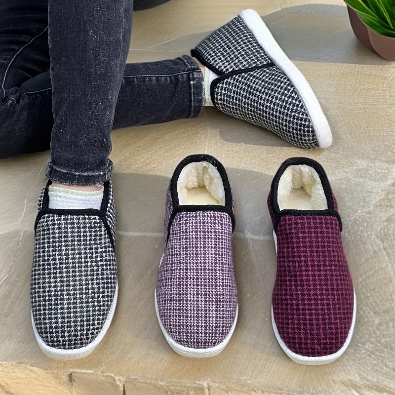 何航保暖冬季加绒加厚时尚中老年男女牛筋底保暖鞋老式怀旧鞋