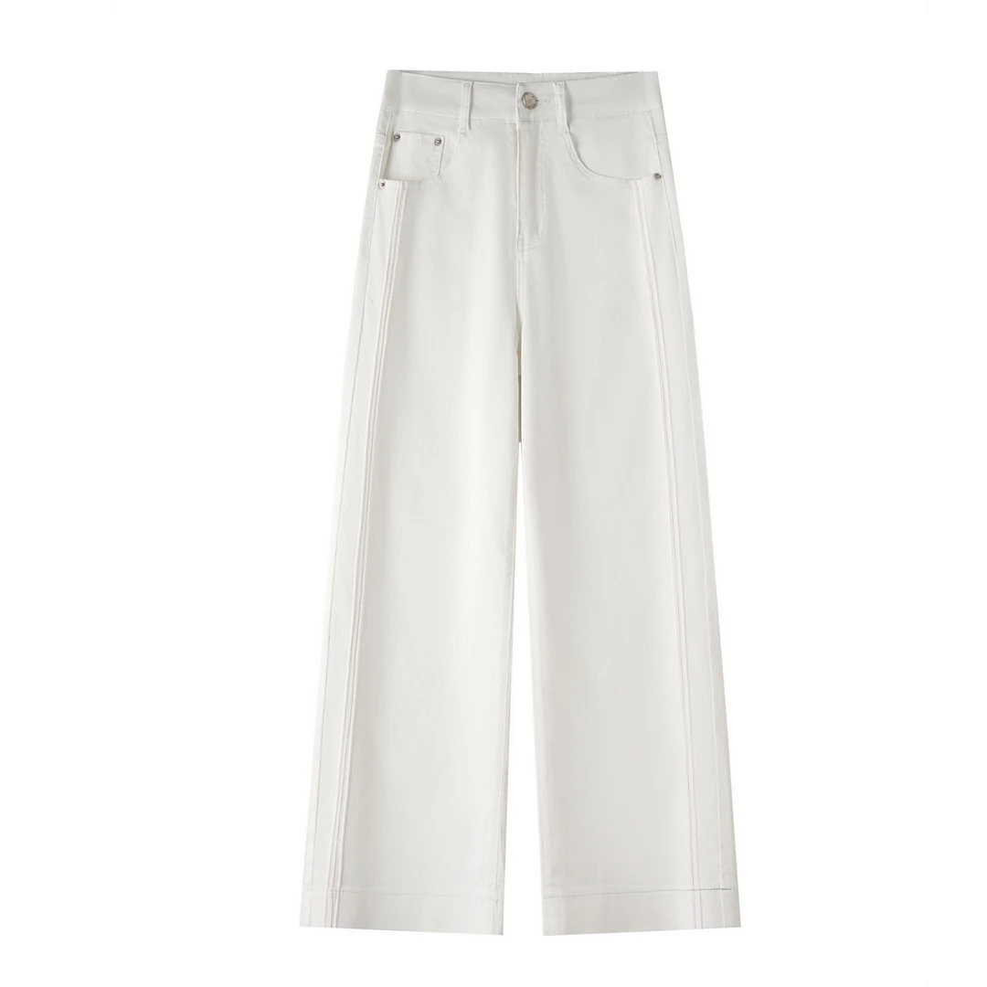 白色阔腿牛仔裤女2025新款夏季高腰宽松显瘦慵懒小个子直筒裤2621
