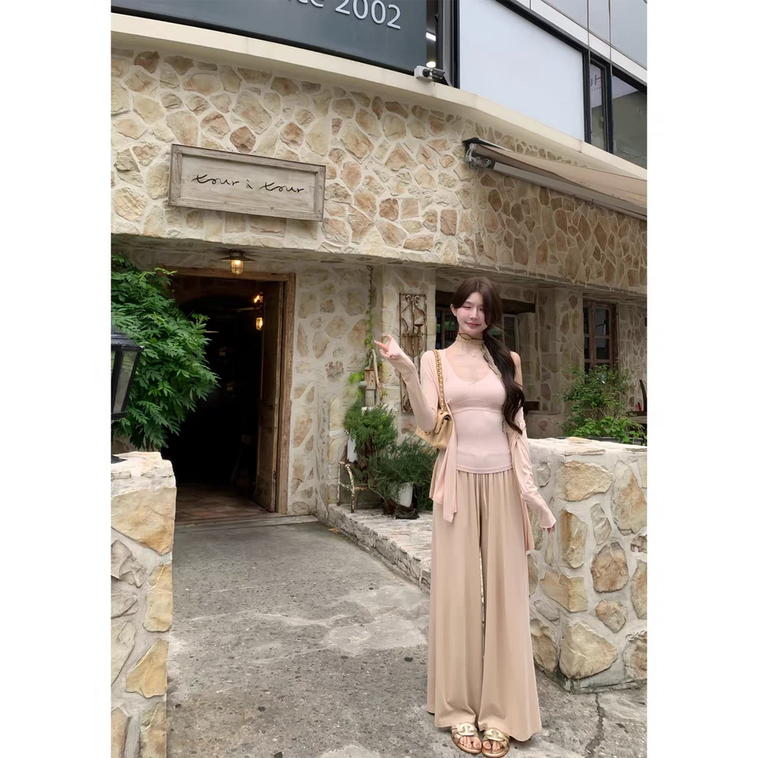 女夏薄款垂感百搭遛弯裤+U领吊带收腰显瘦上衣+开衫C 9006#