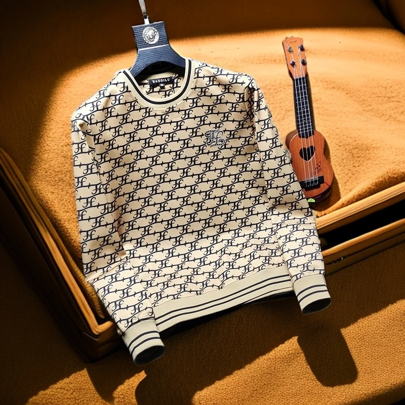 潮牌刺绣圆领休闲卫衣男士2025新款运动时尚长袖打底体恤印花卫衣