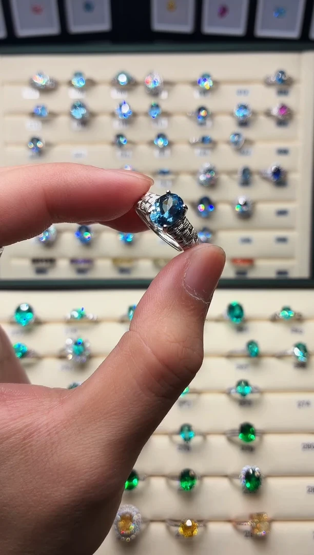 银S925镶嵌戒圈海蓝宝石1888