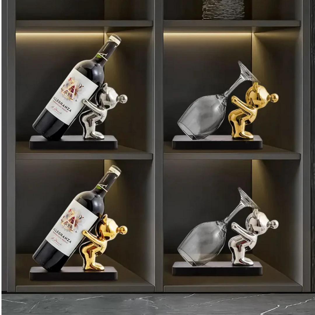 泡泡熊红酒架摆件轻奢高档客厅家居酒柜装饰品餐边柜摆设乔迁礼物