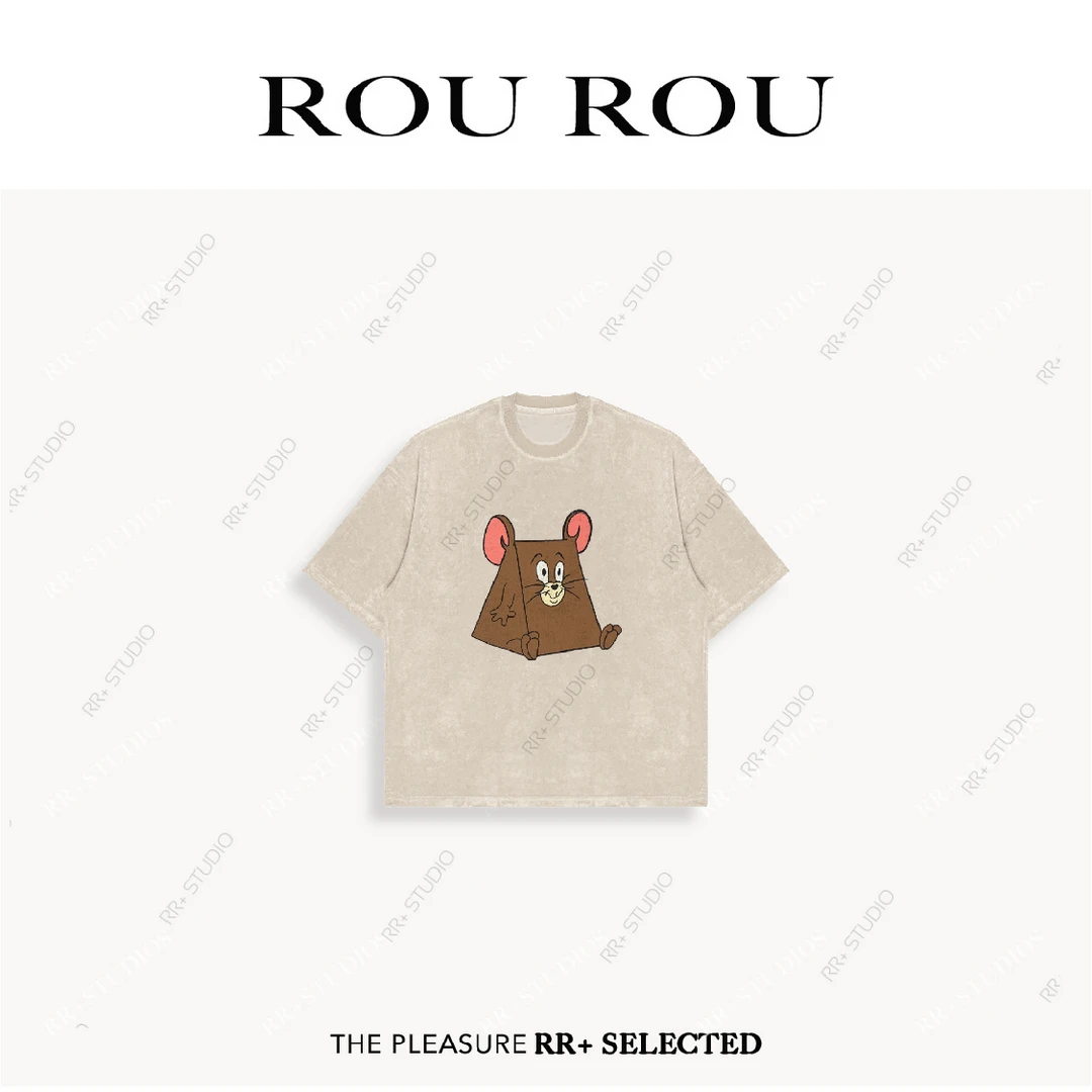 『豆公子』21876设计感卡通印花毛巾绒短袖T恤女秋宽松百搭休闲上衣