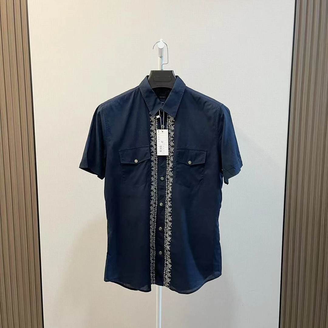 99新 GUCCI/古驰 /花卉藏蓝色短袖衬衫/尺码41