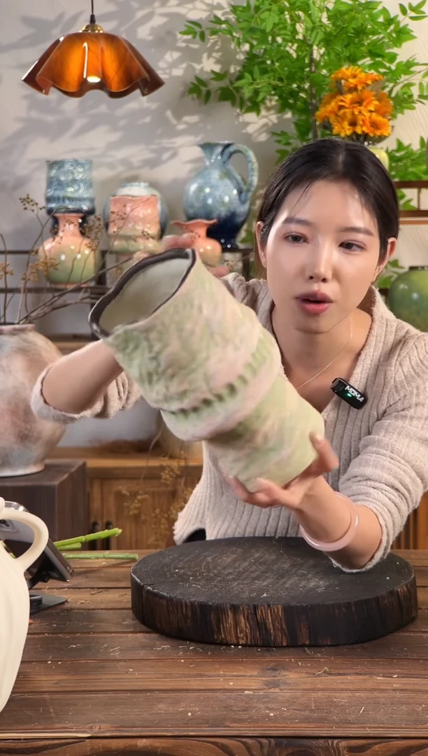 【苔点绿-褶皱花瓶】无孔水培桌面陶瓷花瓶干花鲜花客厅插花摆件