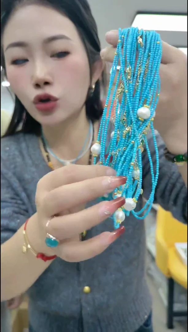 【闪购商品】淡水珍珠颈饰合金1321白单珠蓝项链