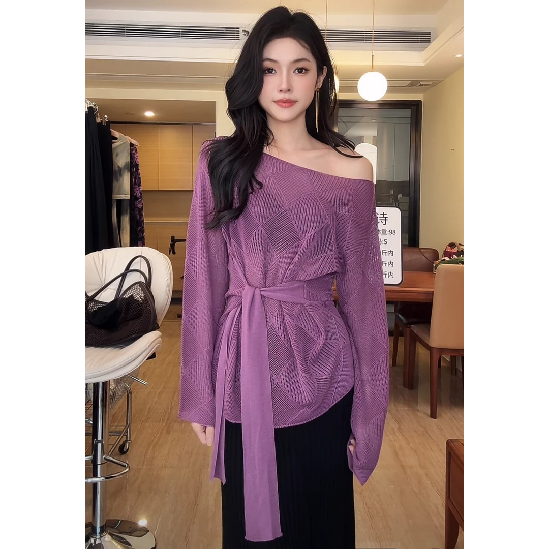 ZOUYASHIFA 气质紫色设计感菱形不规则针织衫 YSA8890