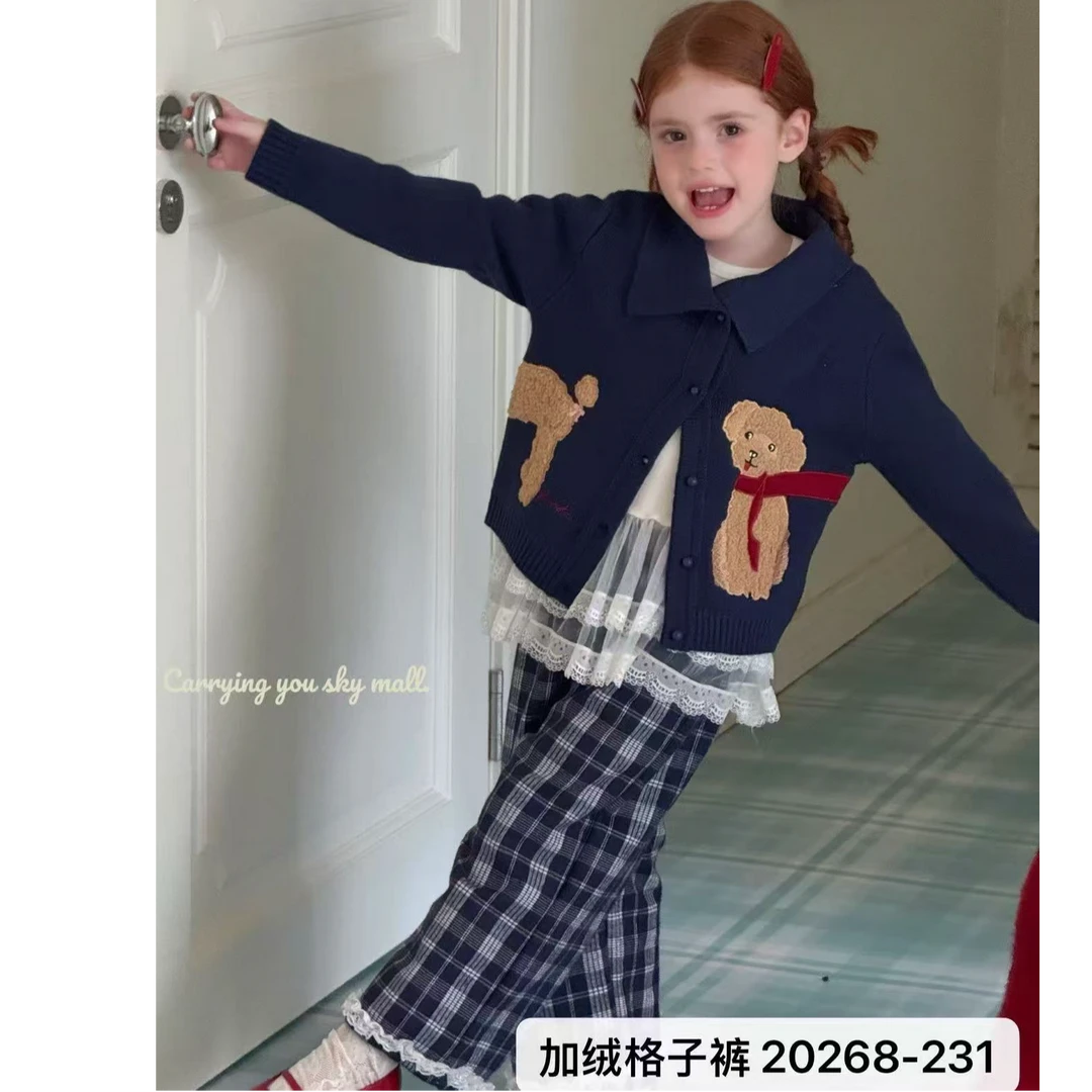 天空之城•25秋冬~时尚休闲加绒格子直筒裤20268蓝色12-11