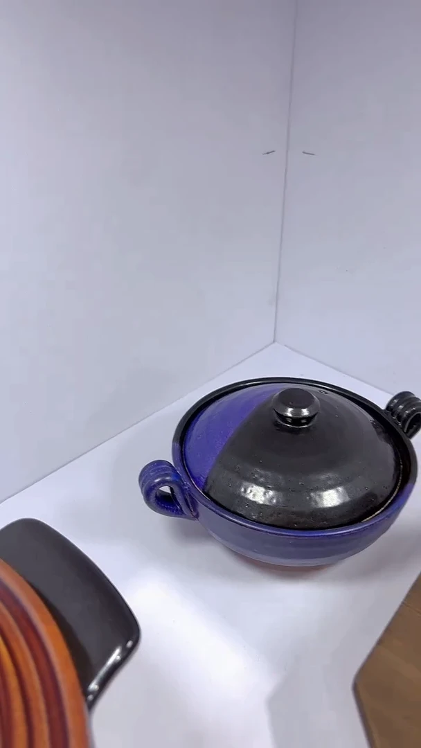 陶土用****1万古烧 青蓝色盖浇焗烤土锅
