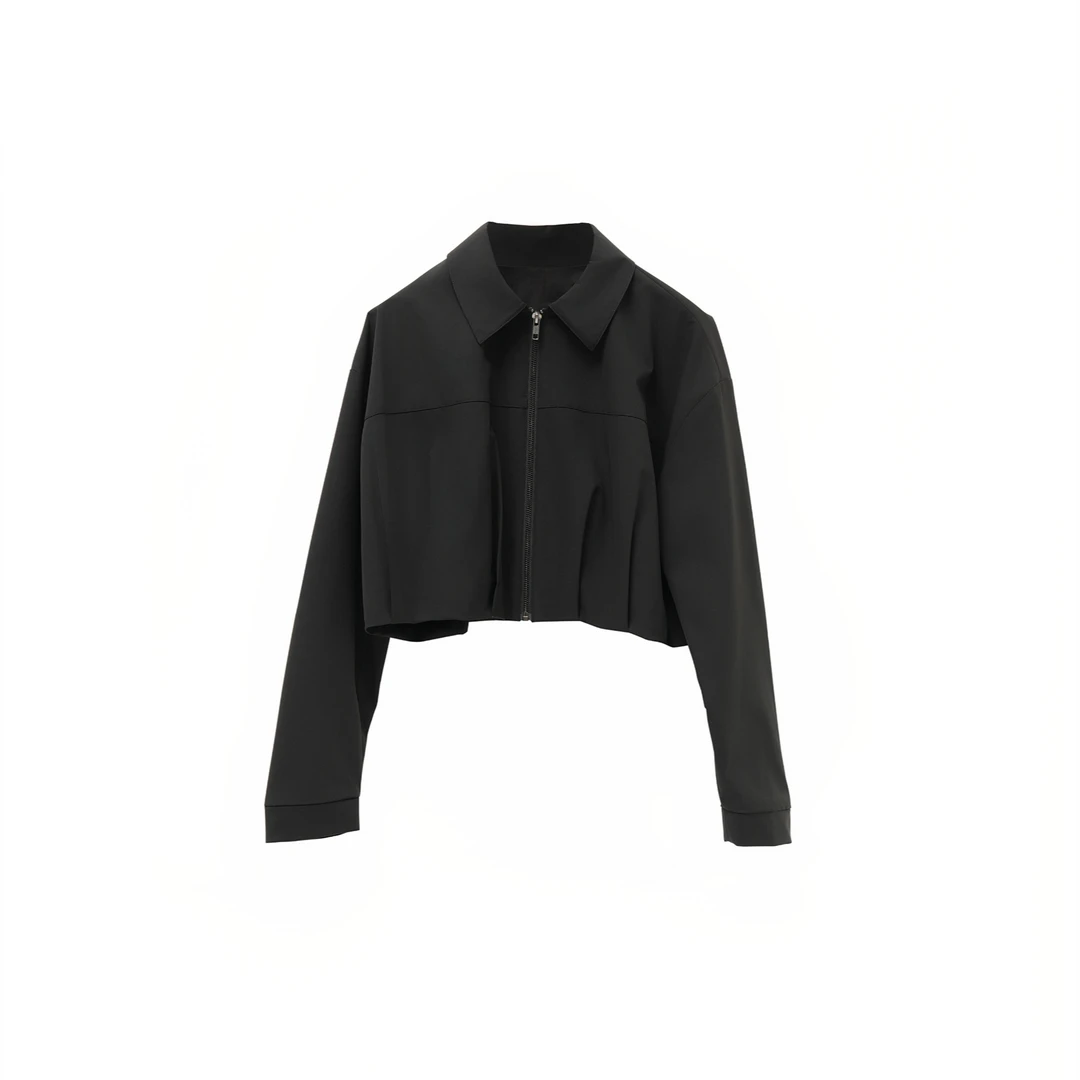 小众翻领短外套女装秋季女长袖黑色薄款ikyou外套YA71FC2666