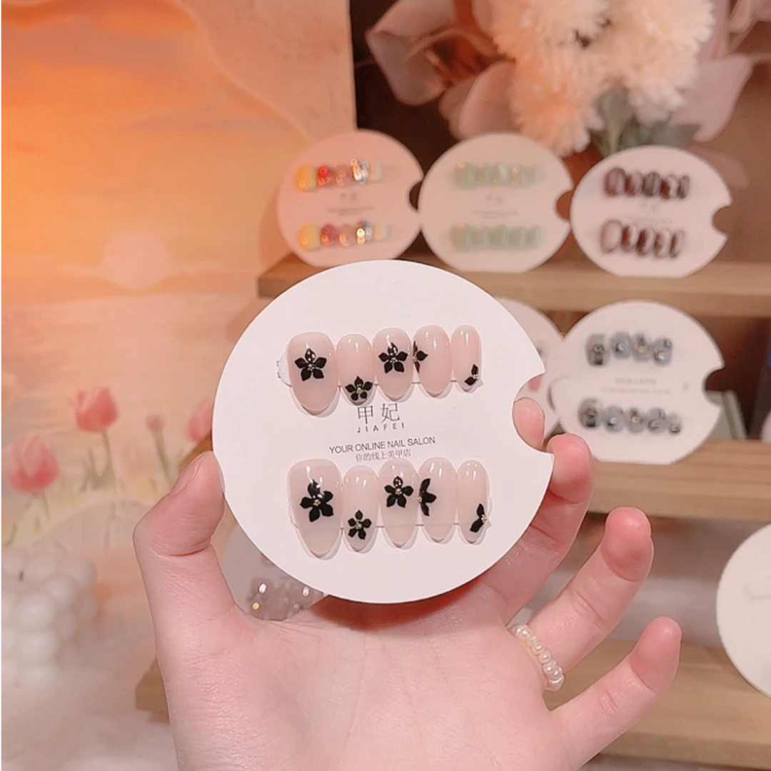 【永生花】裸色显白重工手绘贴钻纯欲感小众设计纯手工穿戴甲