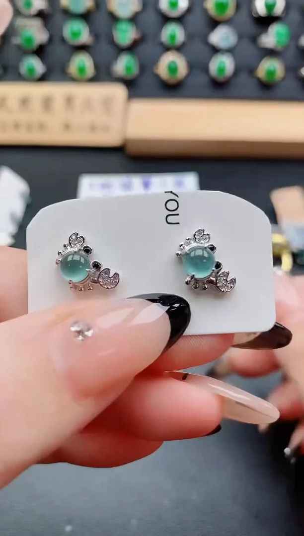 银S925镶嵌翡翠耳饰1212