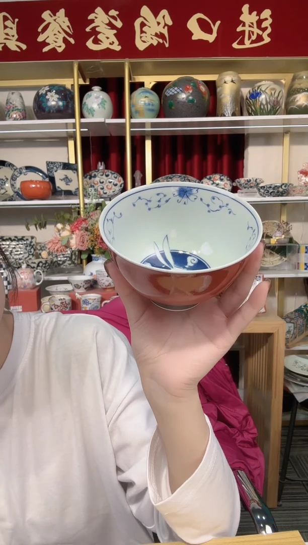 陶米饭碗红大玉兔11.8cm一个