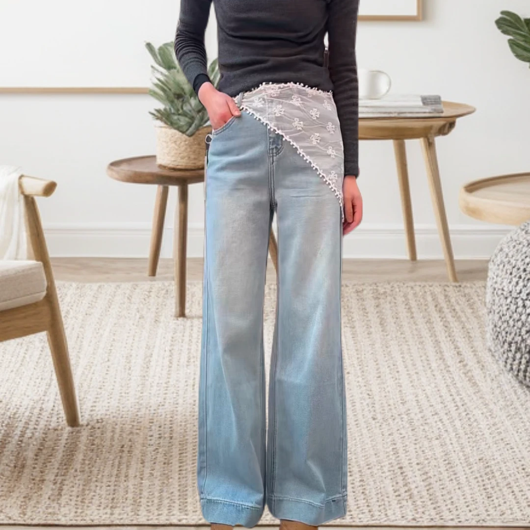 78379新款春款蕾丝屁帘牛仔裤时尚百搭显瘦