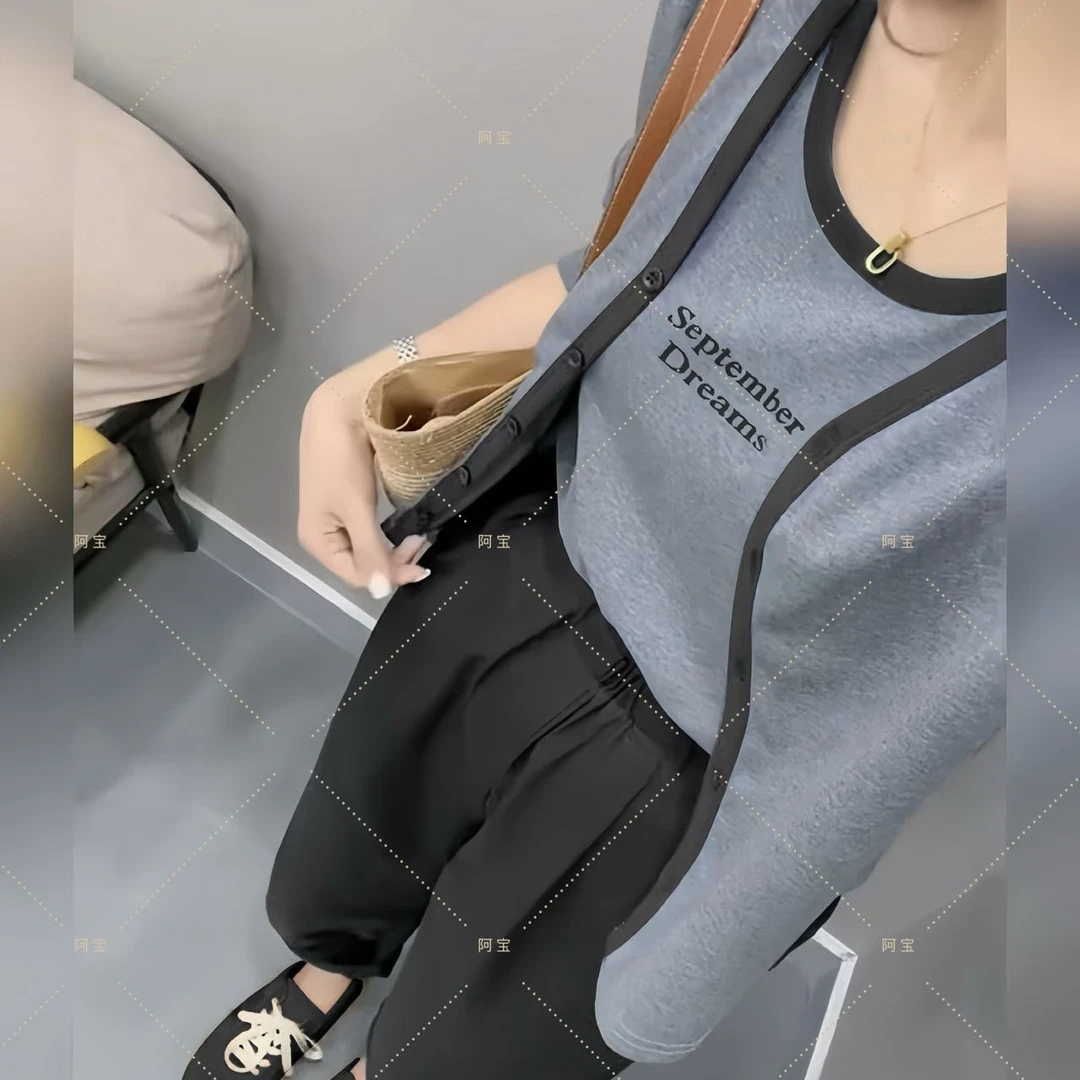 休闲风时尚套装打底针织国风甜辣风薄雾少女风度假风
