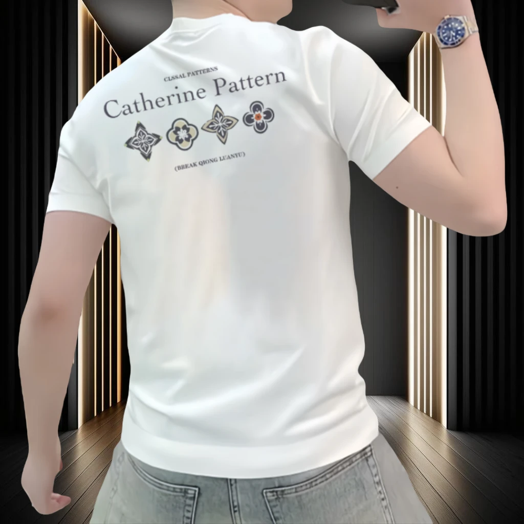 夏季凉感T恤潮流印花圆领修身短袖男丝光棉韩版半袖美式潮款上衣