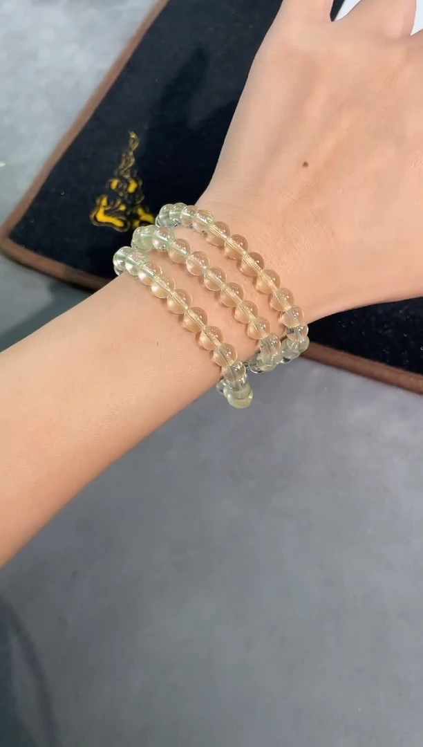 水晶手链未镶嵌1号柠檬黄水晶三圈手链7mm