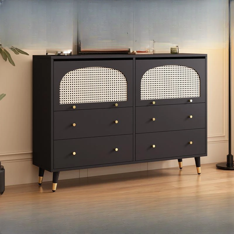 黑色复古藤编斗柜餐边柜一体法式客厅餐厅靠墙多功能储物收纳柜