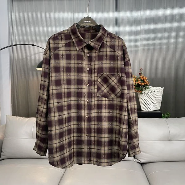 原里韩范时尚经典大版加厚格子女衬衫休闲宽松复古减龄格纹女衬衣