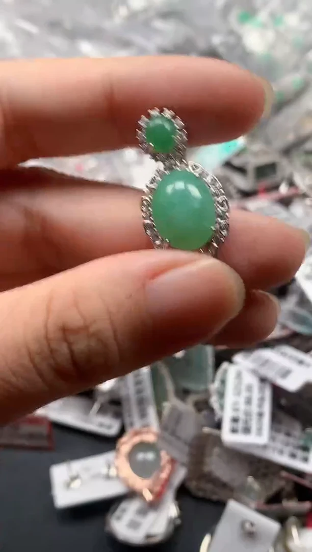 银S925镶嵌戒指翡翠天然A货缅甸翡翠