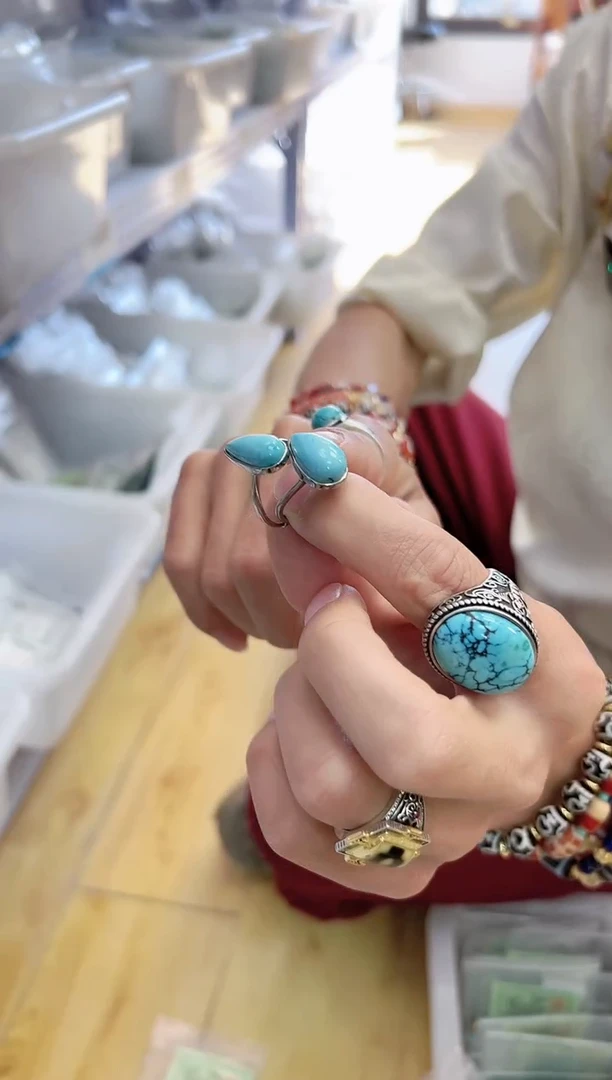 【闪购商品】绿松石戒指银S925镶嵌绿松水滴戒指（多样性发）