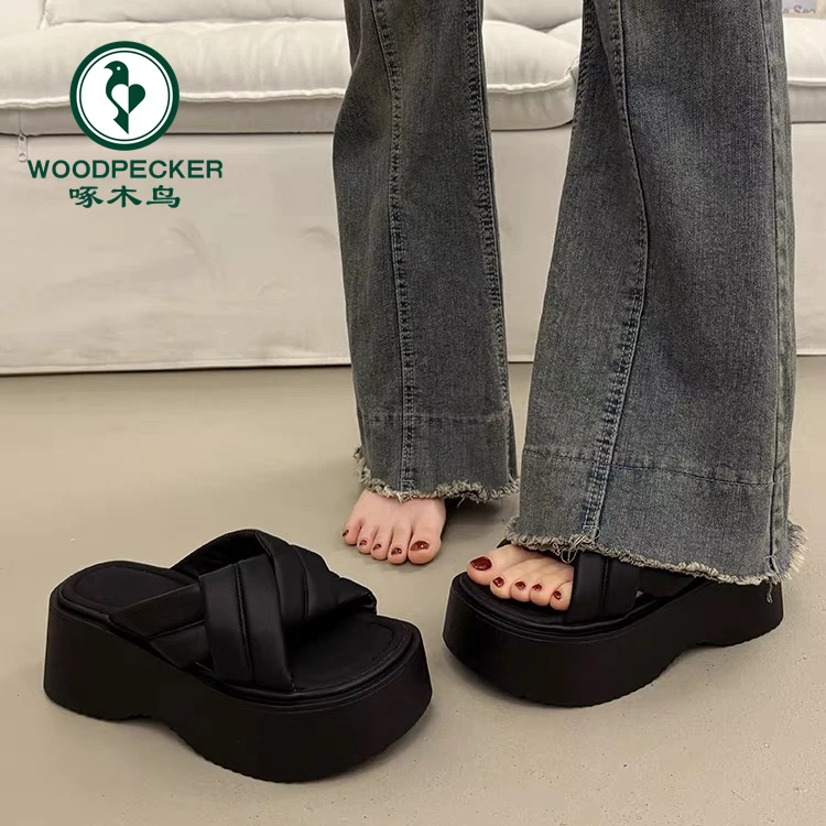 啄木鸟法式厚底增高拖鞋女夏外穿2025爆款超火新款配裙子坡跟凉拖