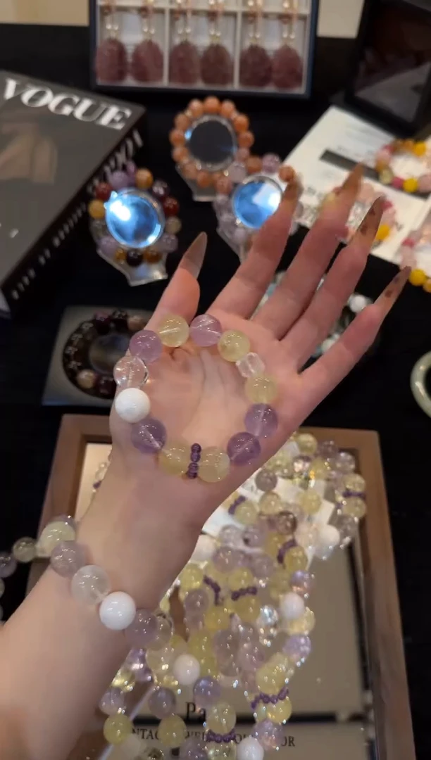 未镶嵌手链水晶紫黄多宝x3109