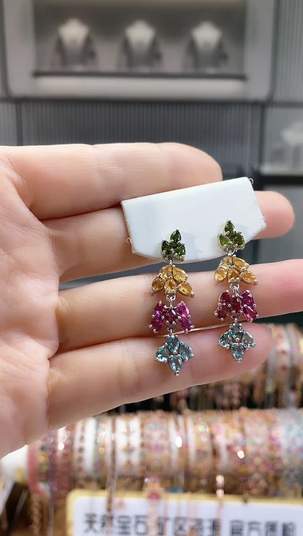 银S925镶嵌耳钉碧玺666666666