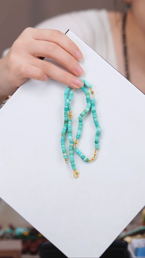 18K金镶嵌绿松石项链1