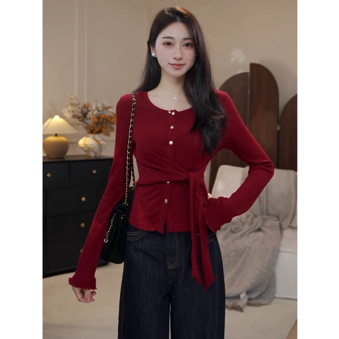 鹿向南「圣蒂斯日记」法式慵懒风假两件显白百搭针织毛衣针织