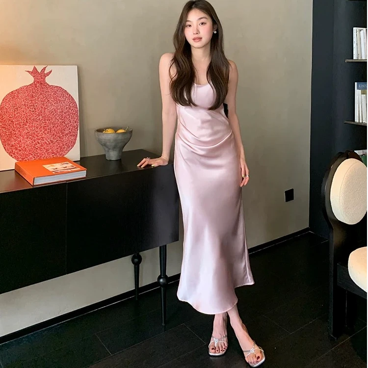 CQ016高端吊带连衣裙V领包臀气质长裙高级感连身裙
