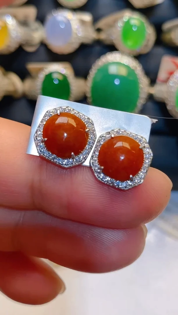 翡翠银S925镶嵌耳饰天然