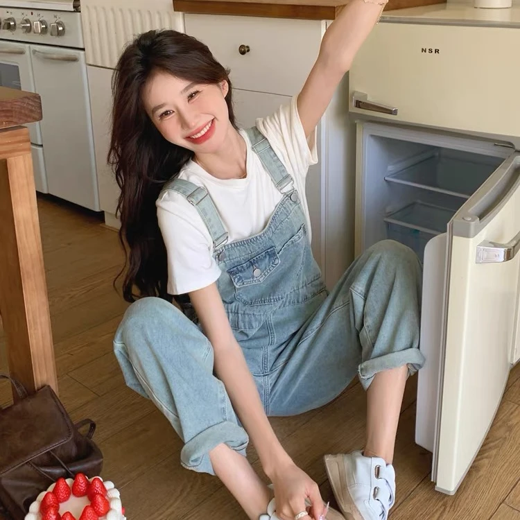 【1401-1500编码点这里】夏季显瘦休闲纯色简约减龄宽松牛仔背带裤