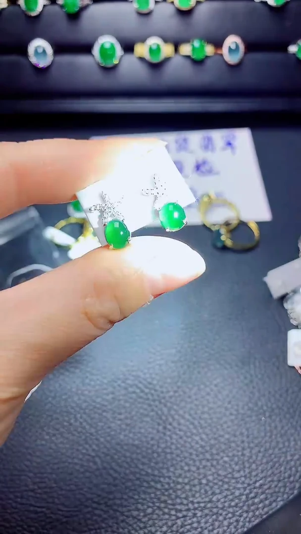 银S925镶嵌戒指翡翠天然翡翠A货s925银镶