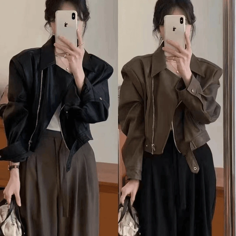 2024春秋网红短款皮衣外套女装机车皮夹克百搭小个子秋季短款1