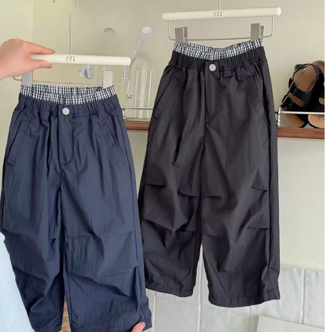 腰部格子捏褶裤 质感好搭！！！春季直筒长裤宝宝休闲裤儿童百搭休闲