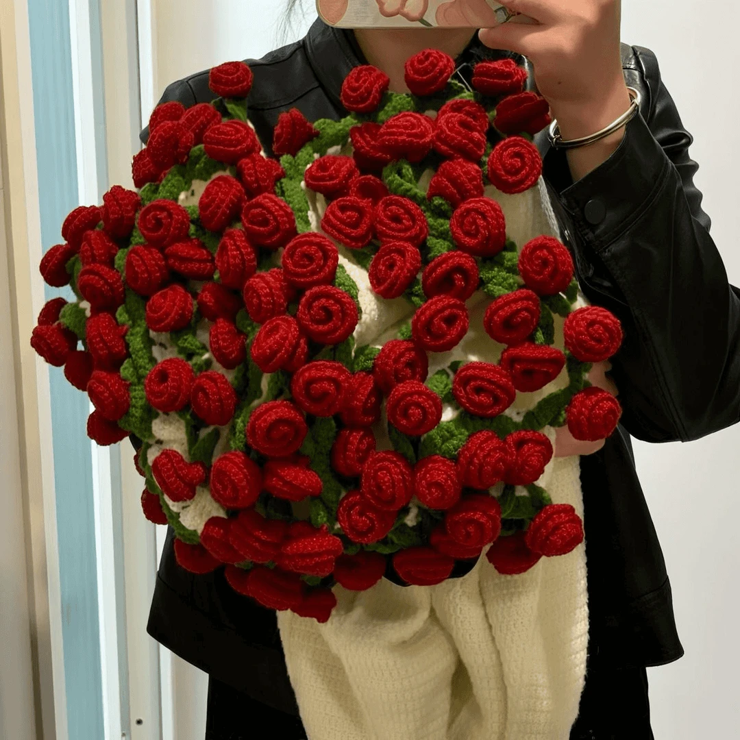 玫瑰花束毯子材料包手工编织花朵毯办公室午睡精梳棉毛线团