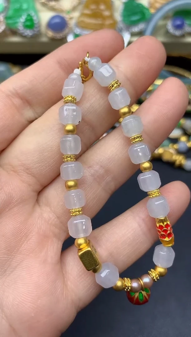 足金镶嵌手链翡翠184-雪姐翡翠天天见