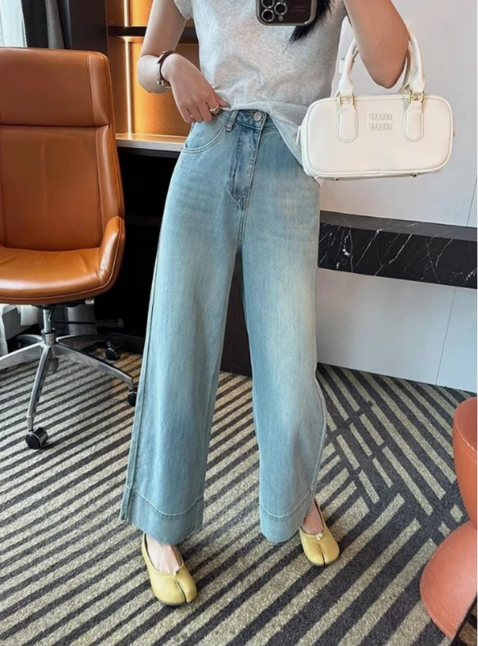 夏季九分减龄阔腿牛仔裤女宽松显瘦直筒裤小个子